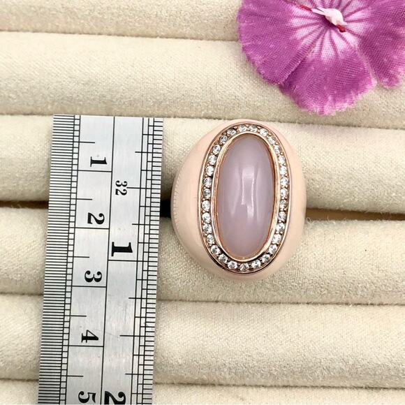 DBJ Dee Berkley Cocktail Right Hand Ring Chunky Pink Enamel Pave Halo Statement - Picture 10 of 16